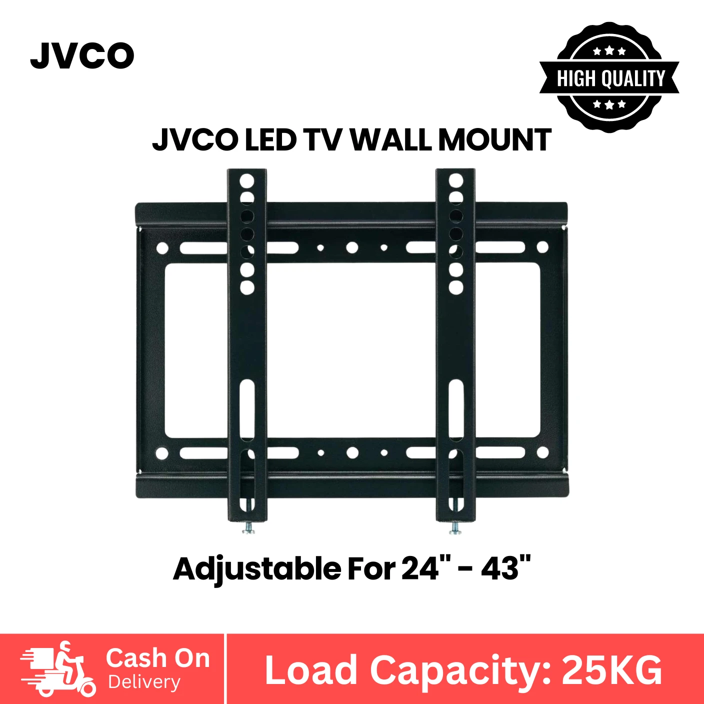 JVCO Brand Led Tv Wall Mount Bracket For 24inch To 43inch LED/LCD Television. Wall Mount With Royal Plug, Screw With Full Setup