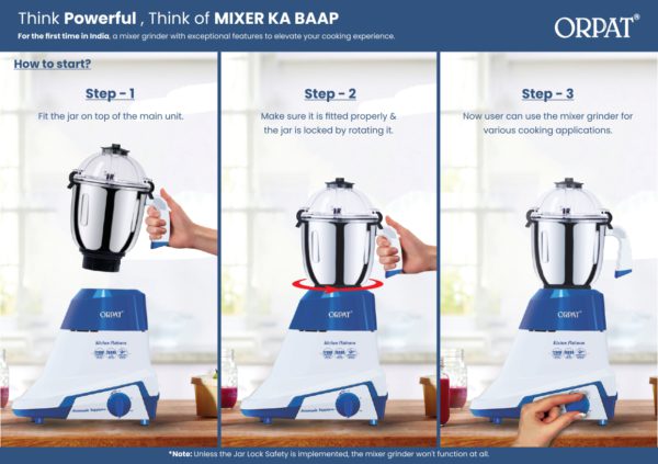 Orpat Kitchen Platinum Mixer Grinder – 1200 W - Image 3